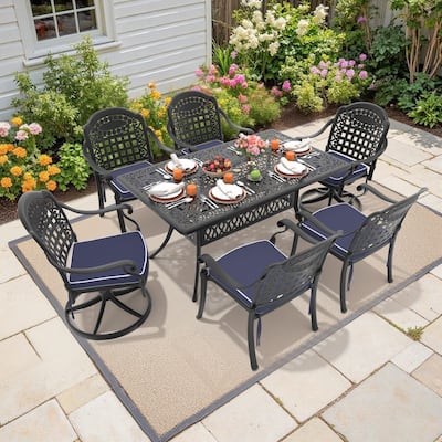 7-Piece Outdoor Dining Set with 1 Table and 6 Chairs, All-Weather Aluminum Outdoor Patio Sets