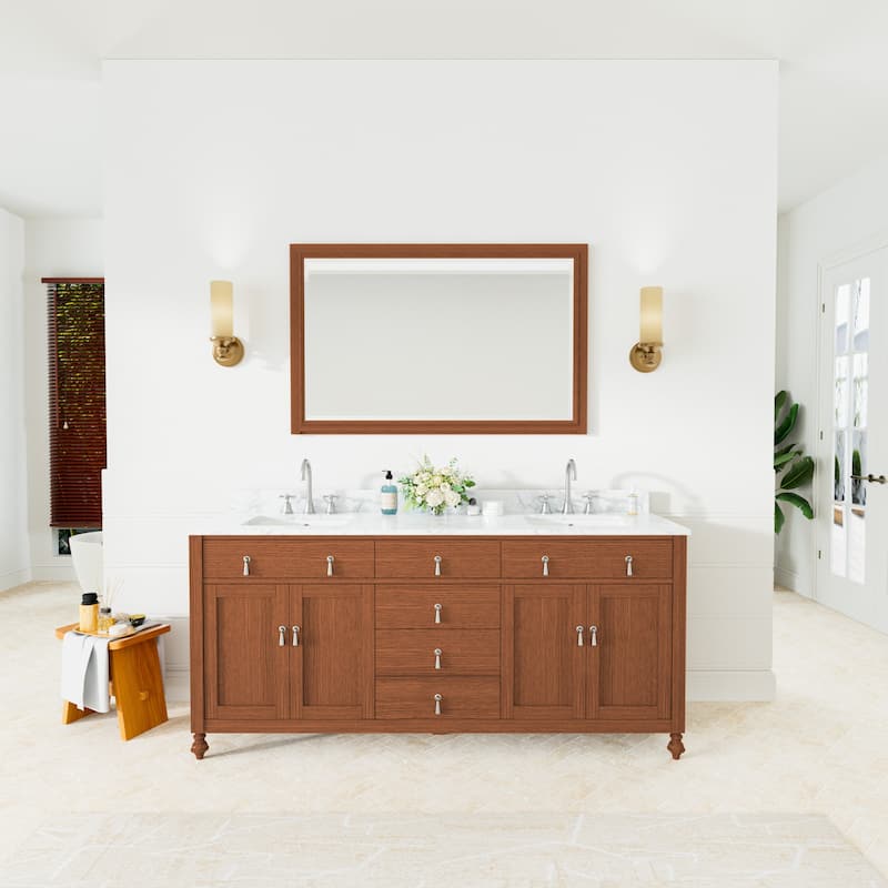 72-Inch Farmhouse Style Bathroom Vanity with Double Ceramic Sink