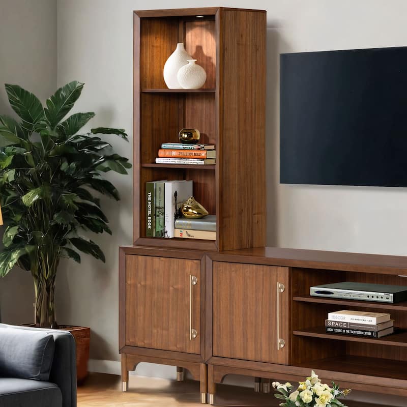 Furniture of America Forma Mid-Century Modern Walnut 24-inch Pier Set with LED Light and 6 Shelves - Right Pier Set