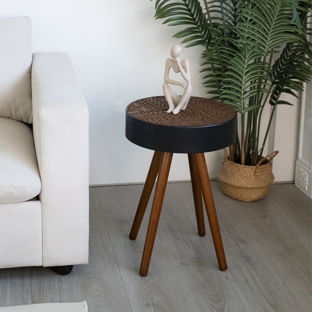 Round Small Drink Table With Solid Wood Legs