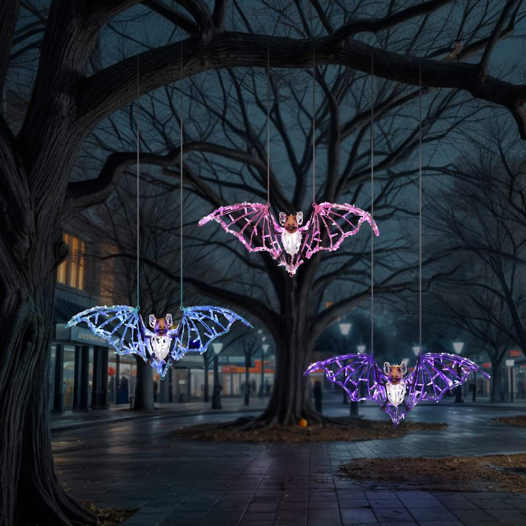 LED Lighted Bat Outdoor Halloween Decoration - 31.5" - Purple