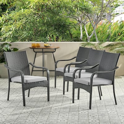 Outdoor PE Rattan Stacking Chair with Iron Frame(Set of 4), Grey