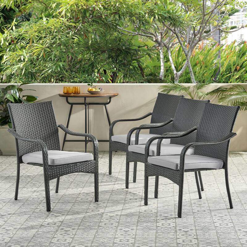 Outdoor PE Rattan Stacking Chair with Iron Frame(Set of 4) - Grey