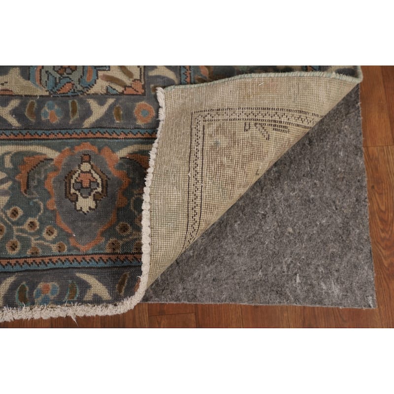 Over Dyed Tabriz Persian Vintage Rug Handmade Blue Wool Carpet - 9'10"x 12'11"