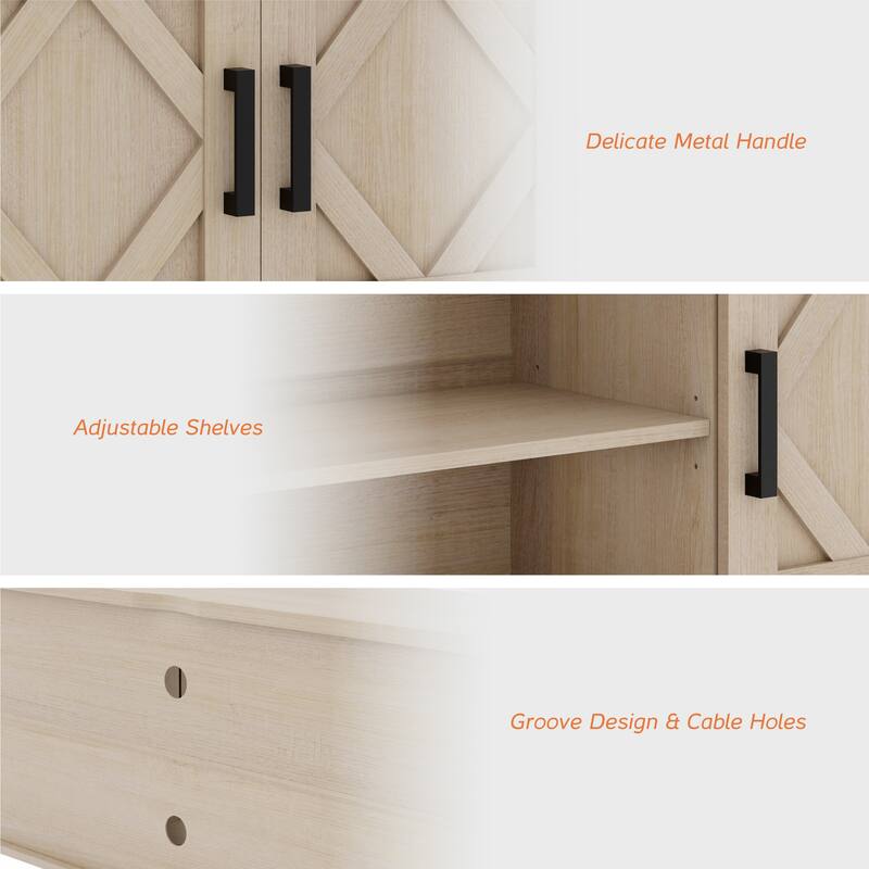 WAMPAT Sliding Barn Door 59-inch Wood TV Stand Storage Cabinet