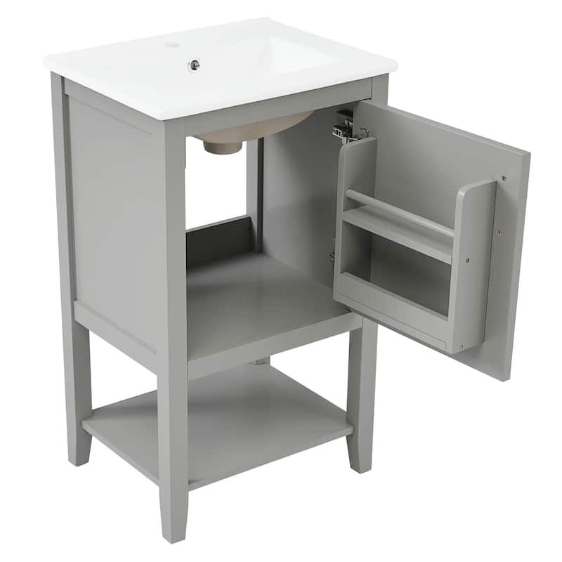 20" Bathroom Vanity with Sink, Bathroom Cabinet with Soft Closing Door, Storage Rack and Open Shelf