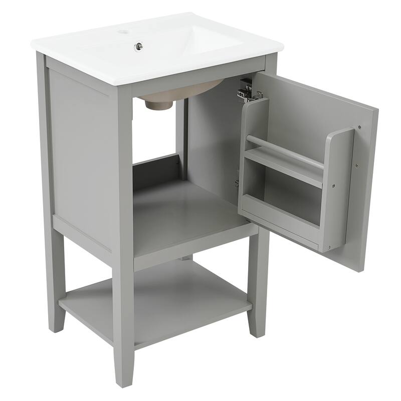 Small Bathroom Vanity with Sink, Bathroom Storage Cabinet with Soft Close Door, Single Vanity with Storage Rack and Open Shelf