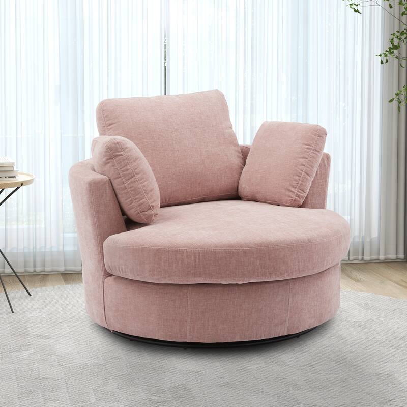 Upholstered Swivel Barrel Armchair Club Chair With Metal Base