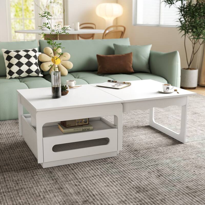 Modern 3 in 1 Transformable Coffee Table with Storage Cabinet and Lift Top, for Living Room and Dining Room