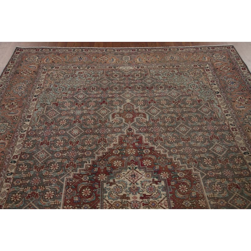 Grey Distressed Tabriz Persian Vintage Area Rug Handmade Wool Carpet - 6'6" x 9'7"