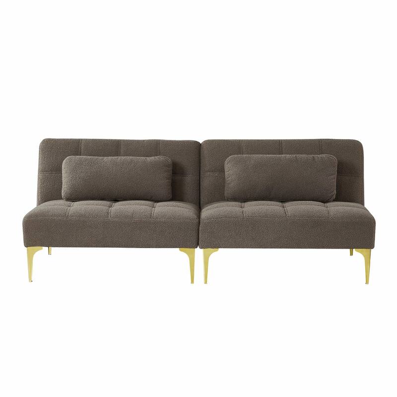 Convertible Sofa Bed Futon with Gold Metal Legs in Teddy Fabric
