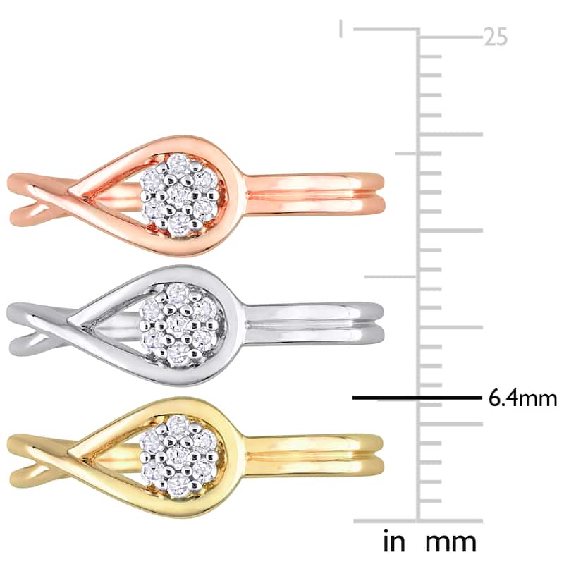 Miadora 1/5ct TW Diamond Infinity Promise Rings 3-Piece Set Yellow Rose White Sterling Silver