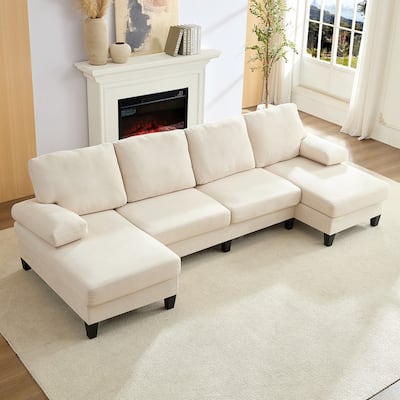 Mixoy W110"Velvet U-Shaped Sectional Sofa Couches,Upholstered 4-Seater Sofa with Double Chaises and Sleepable Armrest