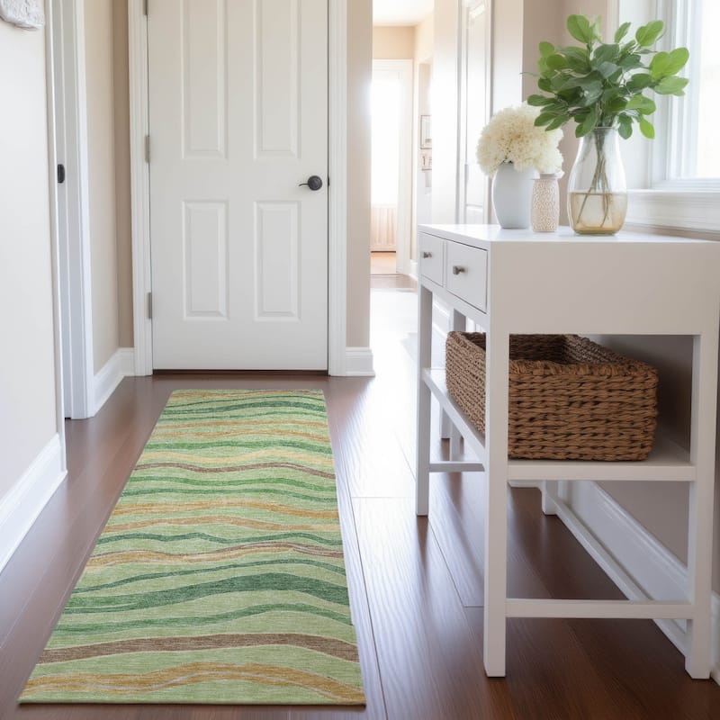 Premium Washable Super Soft Casual Stripes Mayfield Rug - Green - 2'3" x 7'6"