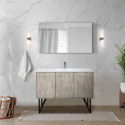 Lancy 48 in W x 20 in D Rustic Acacia Bath Vanity, White Quartz Top, Chrome Faucet Set and 43 in Mirror
