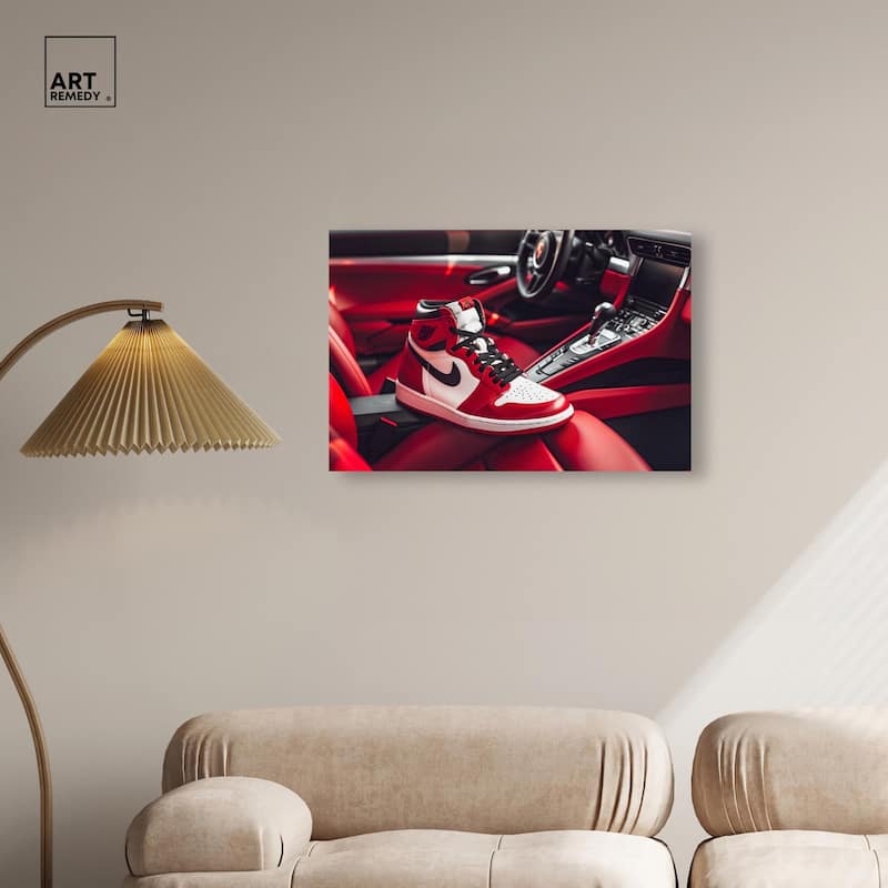 Sneaker Car Red Canvas by Art Remedy, Gallery Wrapped