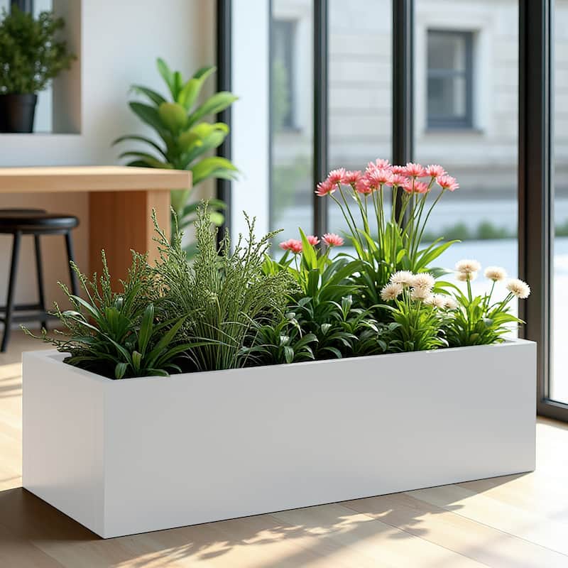 Metal Movable Planter Box with Trellis Privacy Screen Planter Box with Lockable Wheels