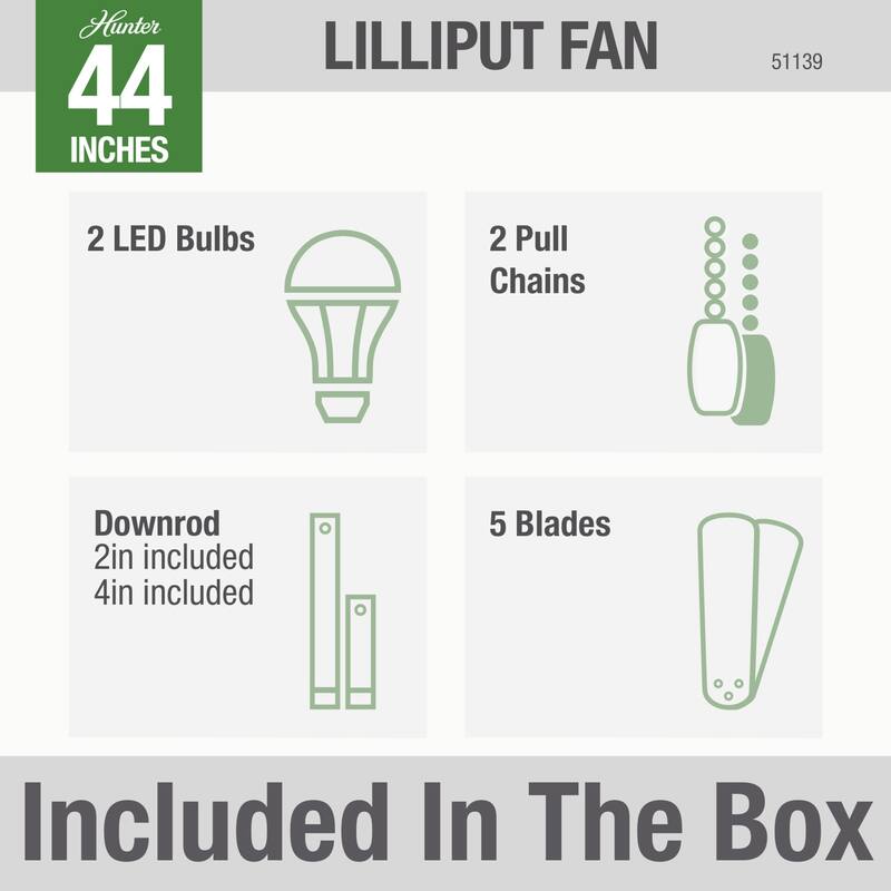 Hunter 44" Lilliput Indoor Ceiling Fan with LED Light, Pull Chain - Modern Industrial, Farmhouse - Exclusive SureSpeed!