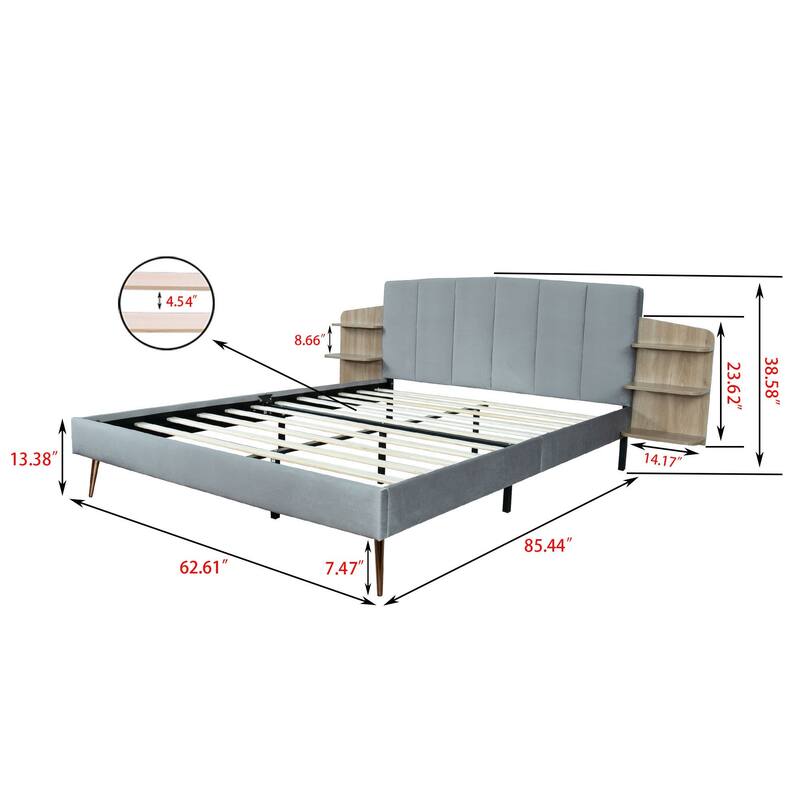 Alazyhome Upholstered Platform Bed Frame with Bedside Cupboard