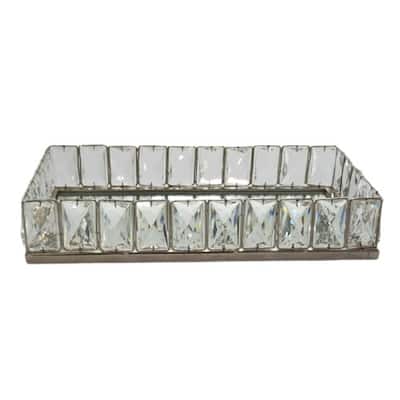 Crystal Vanity Tray - Silver - 14.5 x 7.75 x 2.5"
