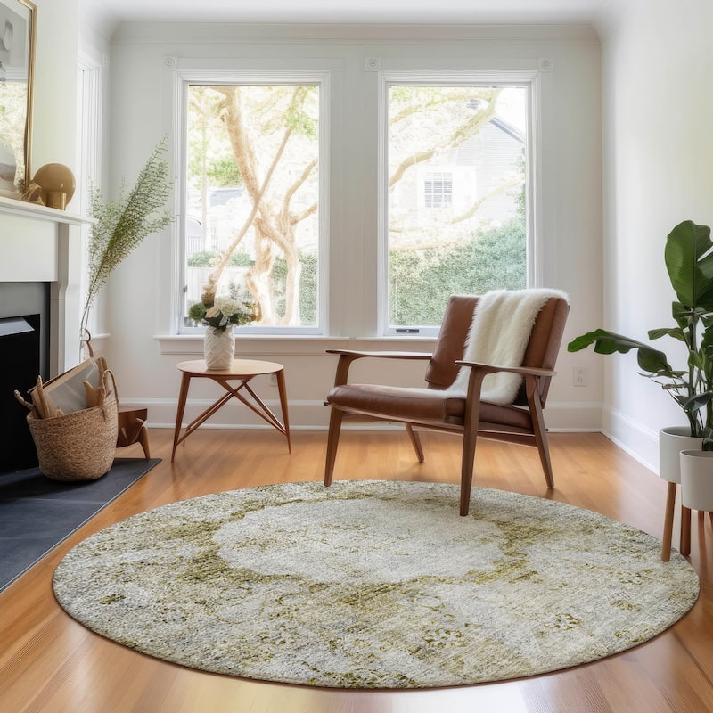 Premium Washable Super Soft Distressed Traditional Mayfield Rug - Taupe - 8' x 8' - Round