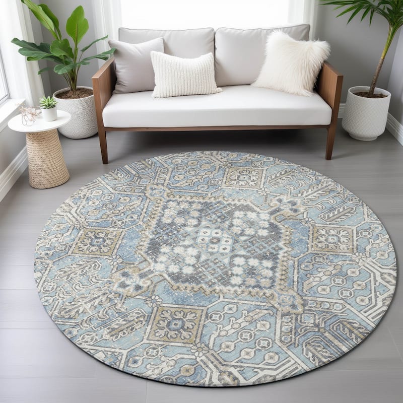 Machine Washable Indoor/Outdoor Traditional Eclectic Chantille Rug