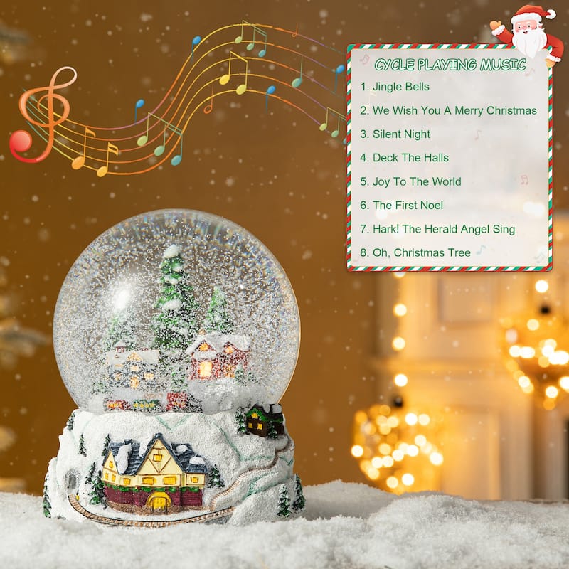 Glitzhome 8"H Oversized Resin Lighted Musical Snowflakes Village Waterglobe