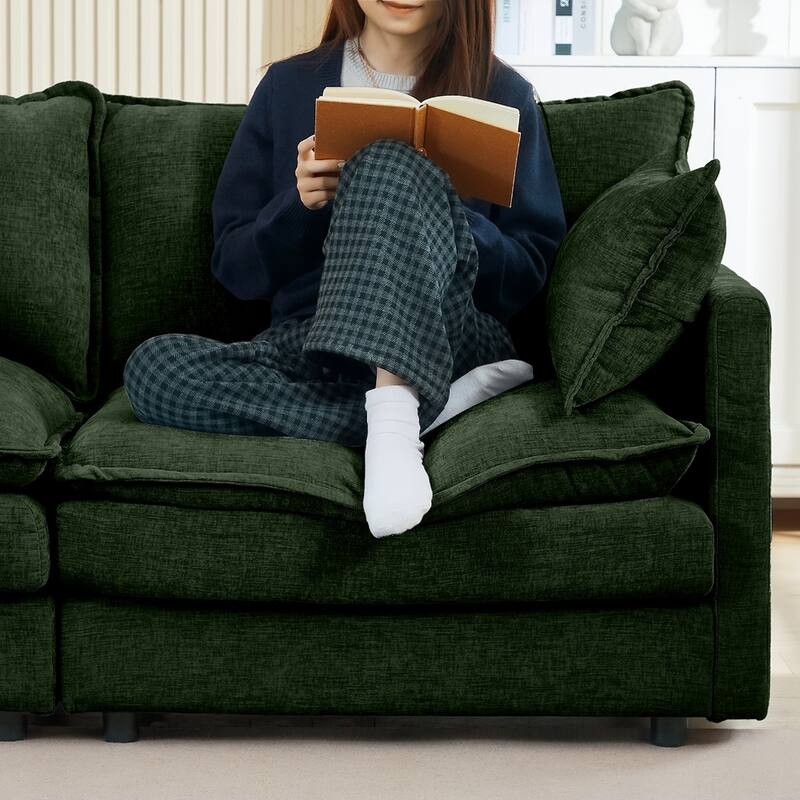 3-Seater Comfy Cloud Couches with Movable Ottoman