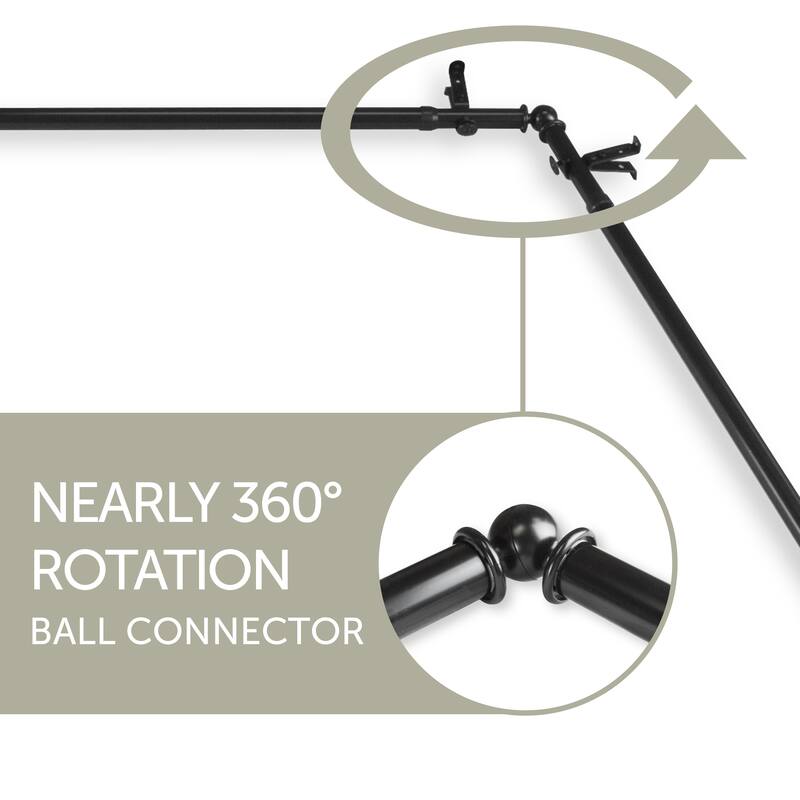 Bay Window Curtain Rod - 6-Sided Corner Rod, Black Drapery Hardware - 13/16 Inch Single Rod - M