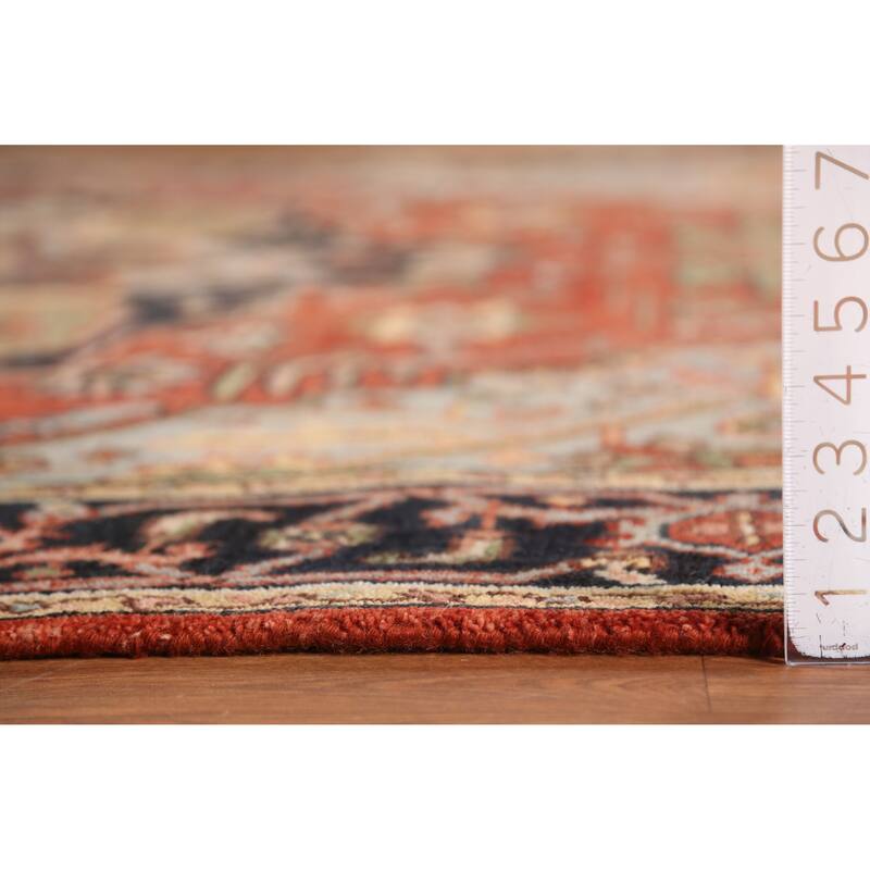 Orange Medallion Heriz Serapi Indian Area Rug Hand-Knotted Wool Carpet - 7'11" x 9'11"