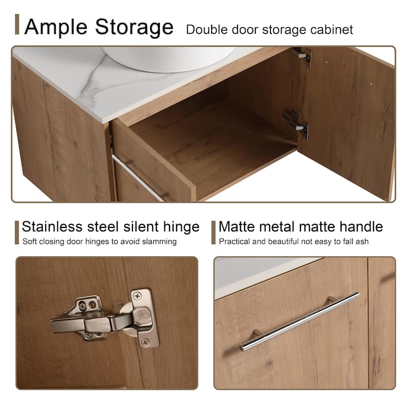 Malwee 24"/30" Floating Bathroom Vanity, Wall Mounted Bathroom Vanity with Ceramic Sink,Soft Close Doors