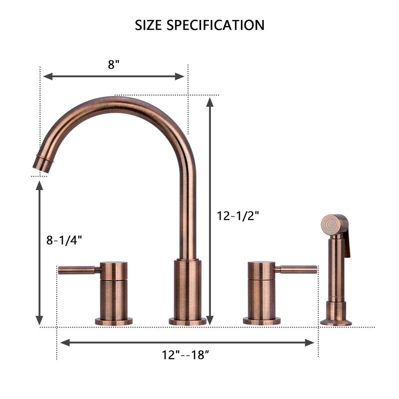 Two-Handles Copper Widespread Kitchen Faucet with Side Sprayer