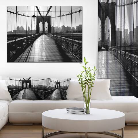 Dark Brooklyn Bridge" Cityscape Photo Canvas Print - Brown