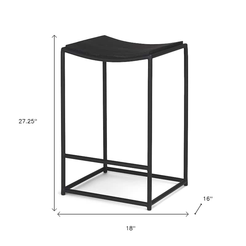HomeRoots 26" Black Solid Wood and Iron Backless Counter Height Bar Chair