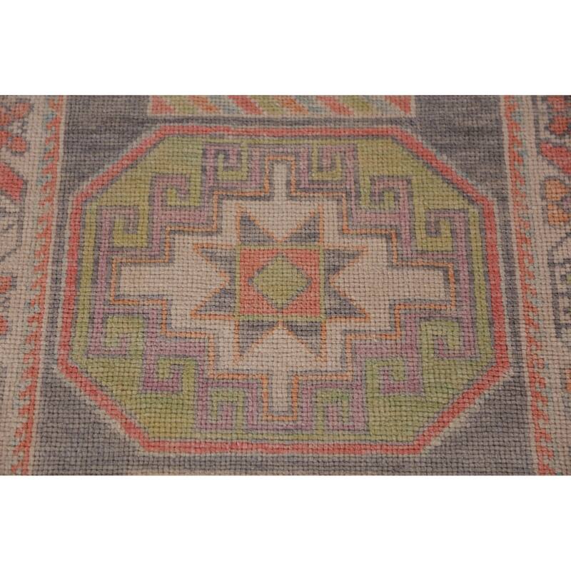 Hand Knotted Oriental 100% Wool Carpet Transitional Geometric Greys & Charcoal Oushak Runner Rug - 13' 0'' X 3' 1''
