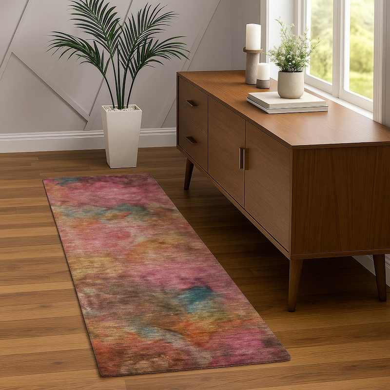 Machine Washable Indoor/ Outdoor Abstract Contemporary Chantille Rug