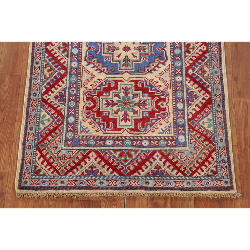 Geometric Kazak Oriental Accent Rug Handmade Bedroom Wool Carpet - 2'7" x 3'10"
