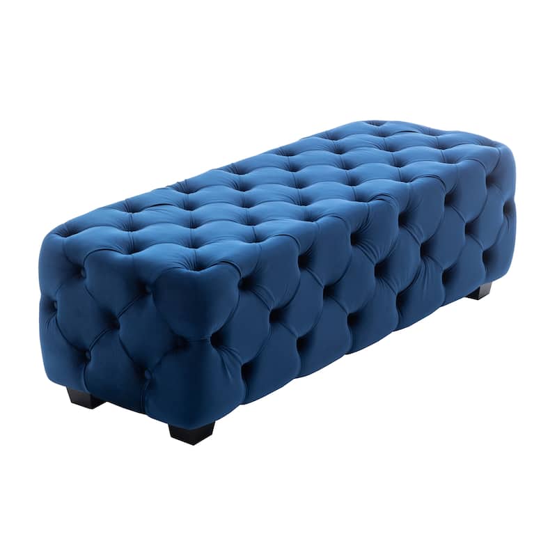 Porthos Home Kyle Velvet Ottoman Bench with Rubberwood Legs