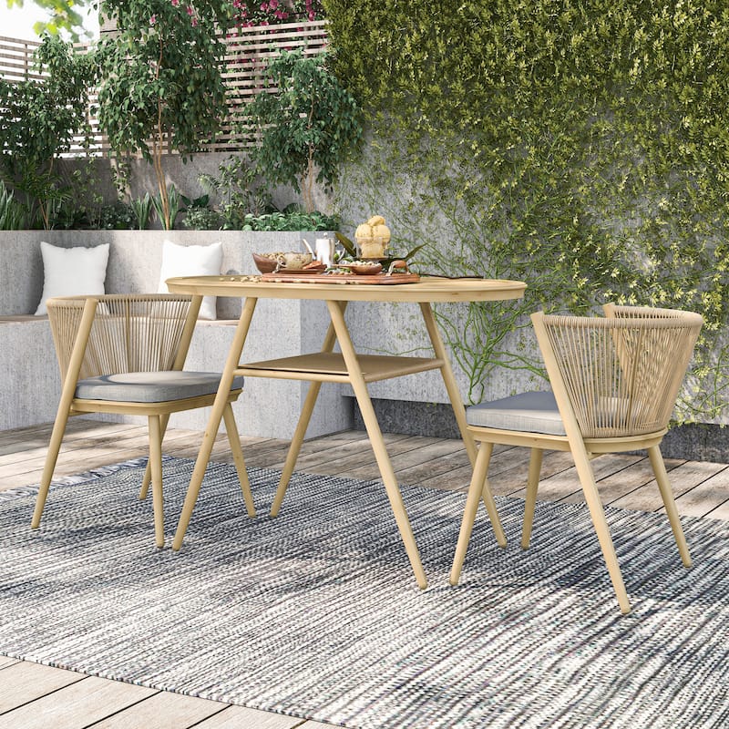 Small Space Mid-Century Modern 3-Piece Aluminum Outdoor Bistro Set by Furniture of America - Natural Tone