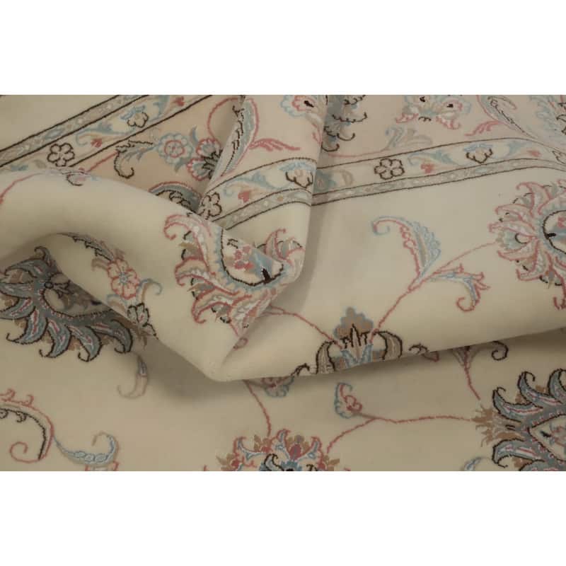 Hand Knotted Oriental 100% Wool Carpet Traditional Floral Beige & Ivories Tabriz Area Rug - 7' 11'' X 5' 7''