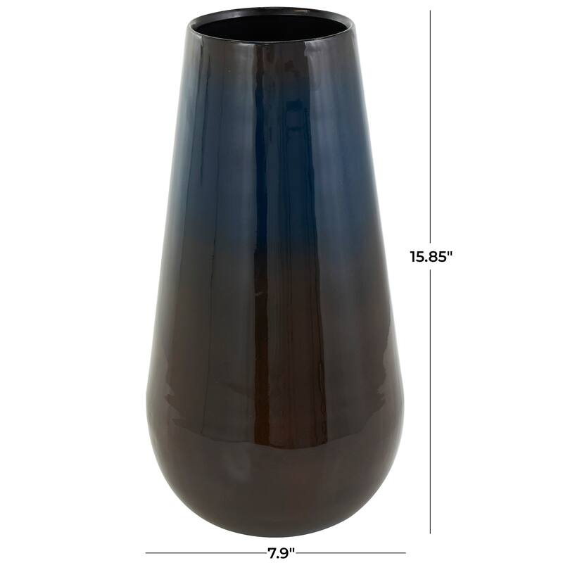 Blue Metal Ombre Vase with Brown Accents