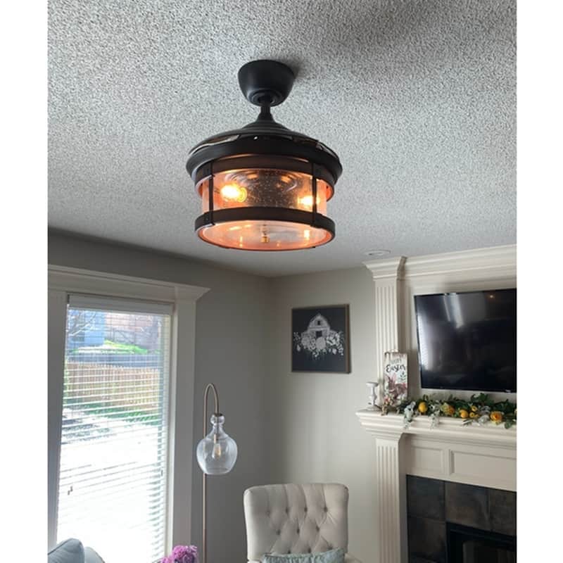 36" Industrial Retractable 3-Blade Ceiling Fan Chandelier with Remote - 36-in