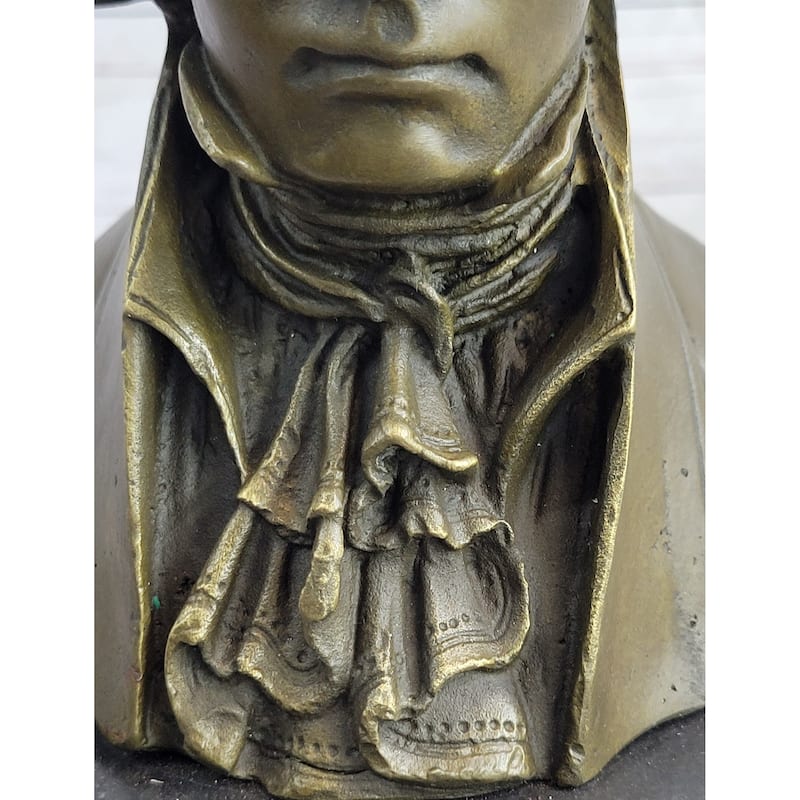 Ludwig Van Beethoven Bronze Metal Bust Sculpture Statue On Marble Base