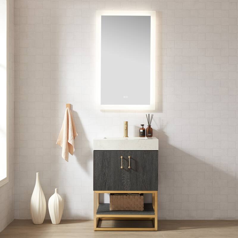 Alistair Bath Vanity with Grain White Stone Top and Mirror
