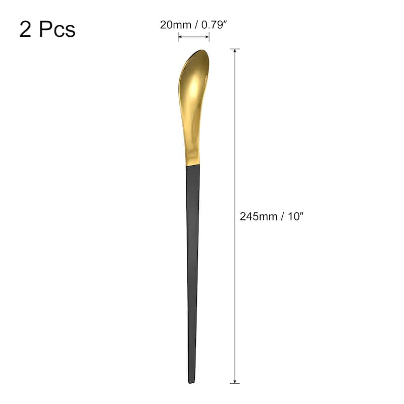 2Pcs 10-Inch Stainless Steel Cocktail Beverage Stirring Spoons - Gold Black