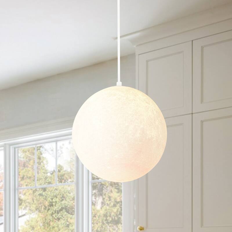 1-Light Modern 3D Printed Moon White Pendant Light for Kids' Room - 9.8 in. W x 9.8 in. H - 9.8 in. W x 9.8 in. H - White