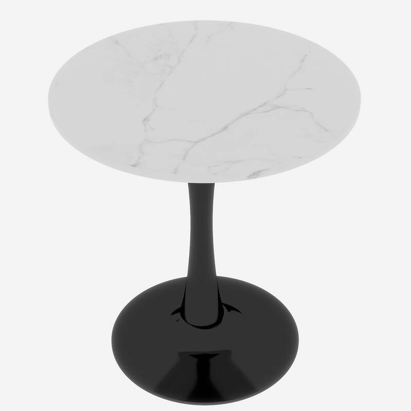 27.6-Inch Mid-Century Modern Style Dining Table, Accommodates 2-4 People, Featuring A Round White-Veined Marble Tabletop