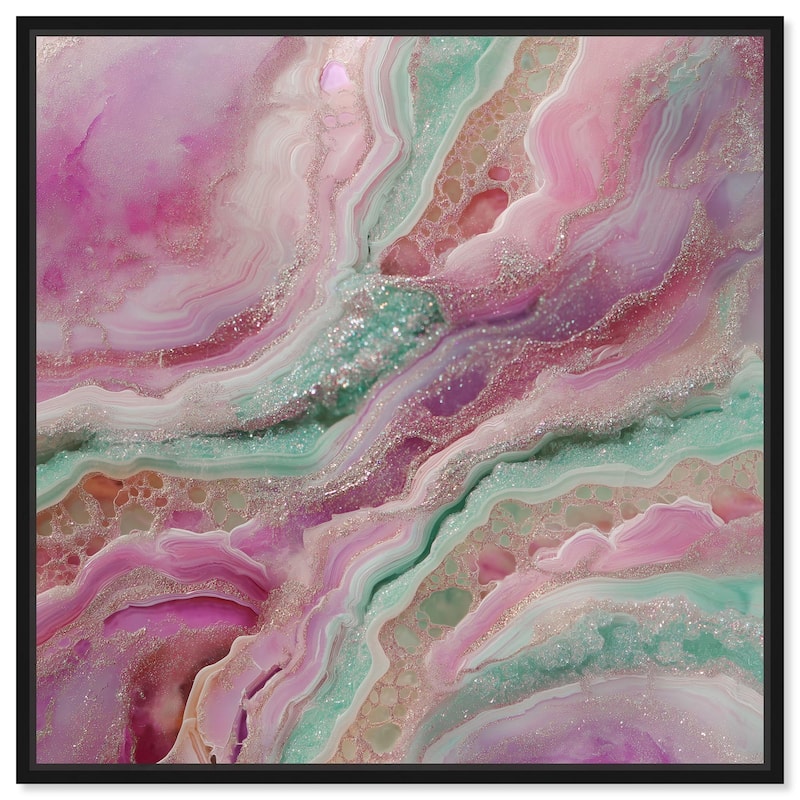 Pink and Mint Crystal IV Canvas by Art Remedy - Black - 12" x 12"