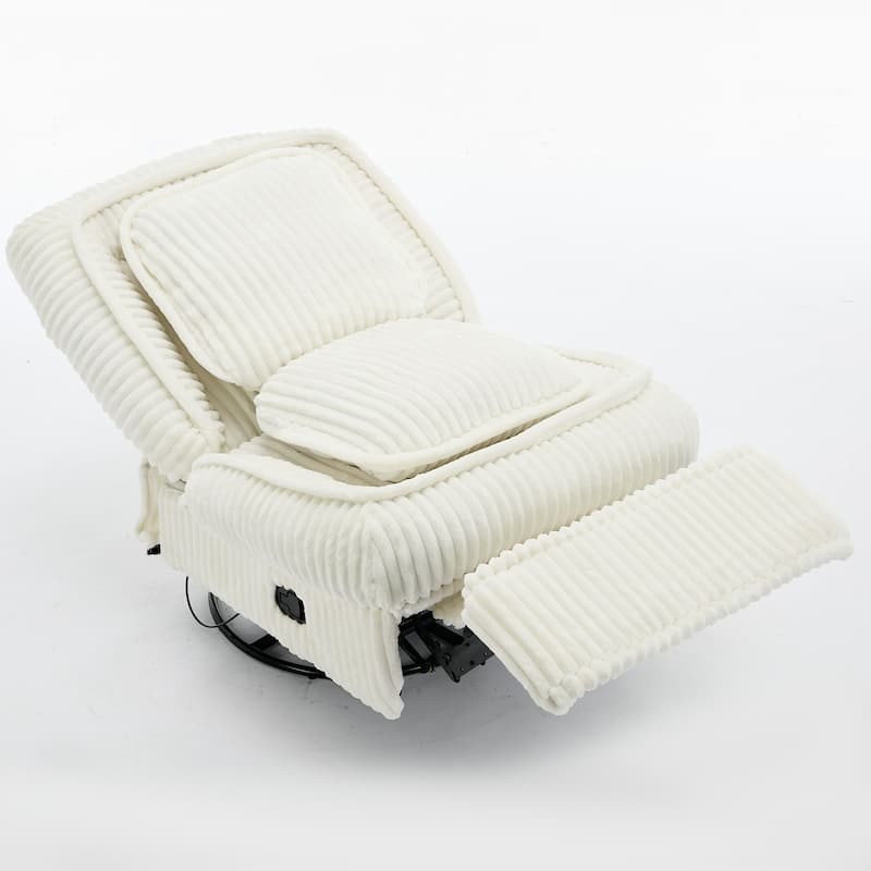 Corduroy 360° Swivel Glider Rocker Recliner with Pillows - Cream