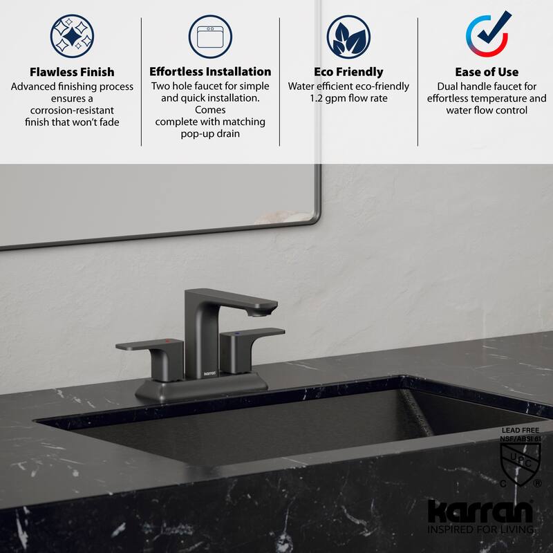 Karran Venda KBF516 2-Handle Two Hole Centerset Faucet Bathroom Faucet with Matching Pop-up Drain